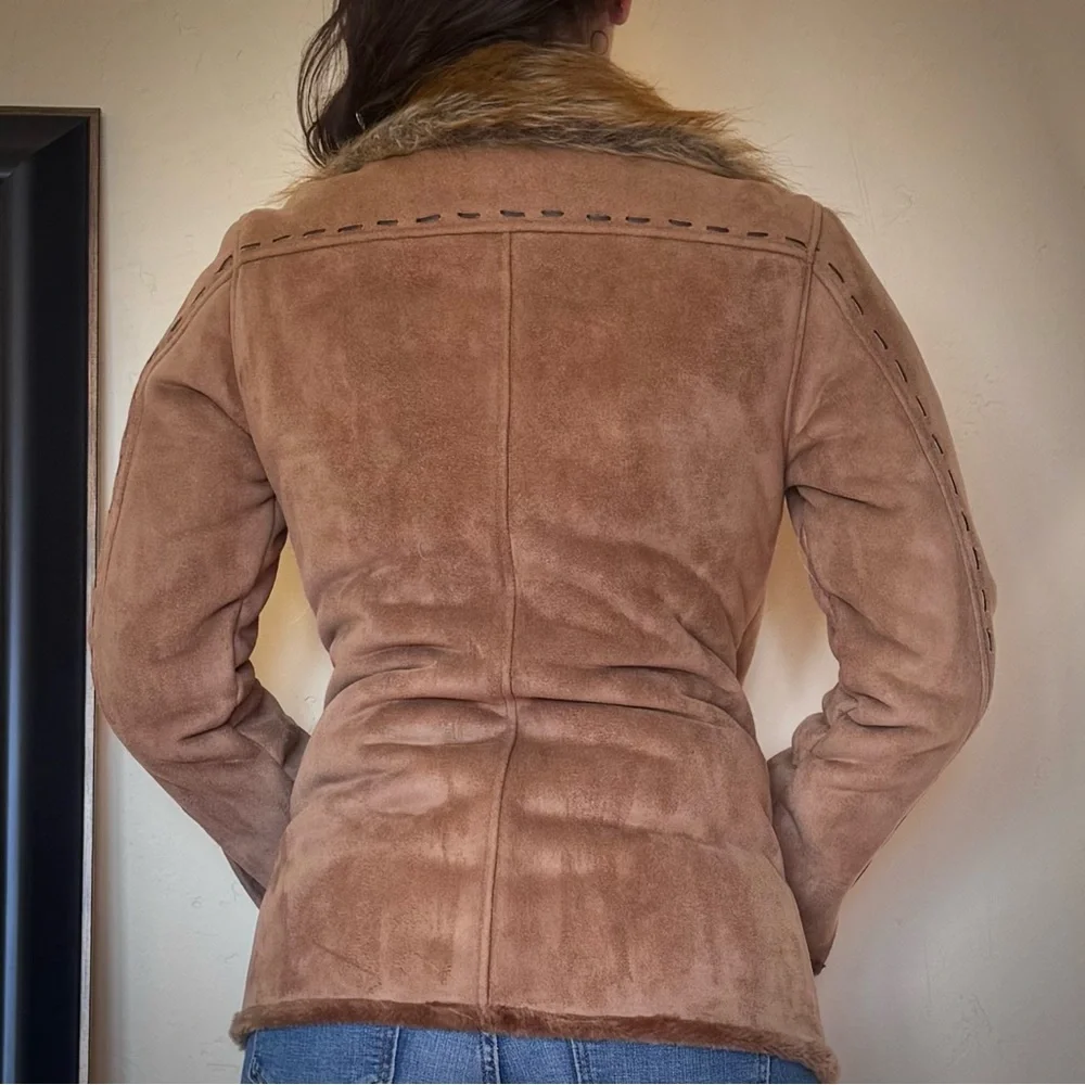 Anisette Women's Tan Suede with Faux Fur Collar & Faux Fur Lined Coat - Picture 3 of 6